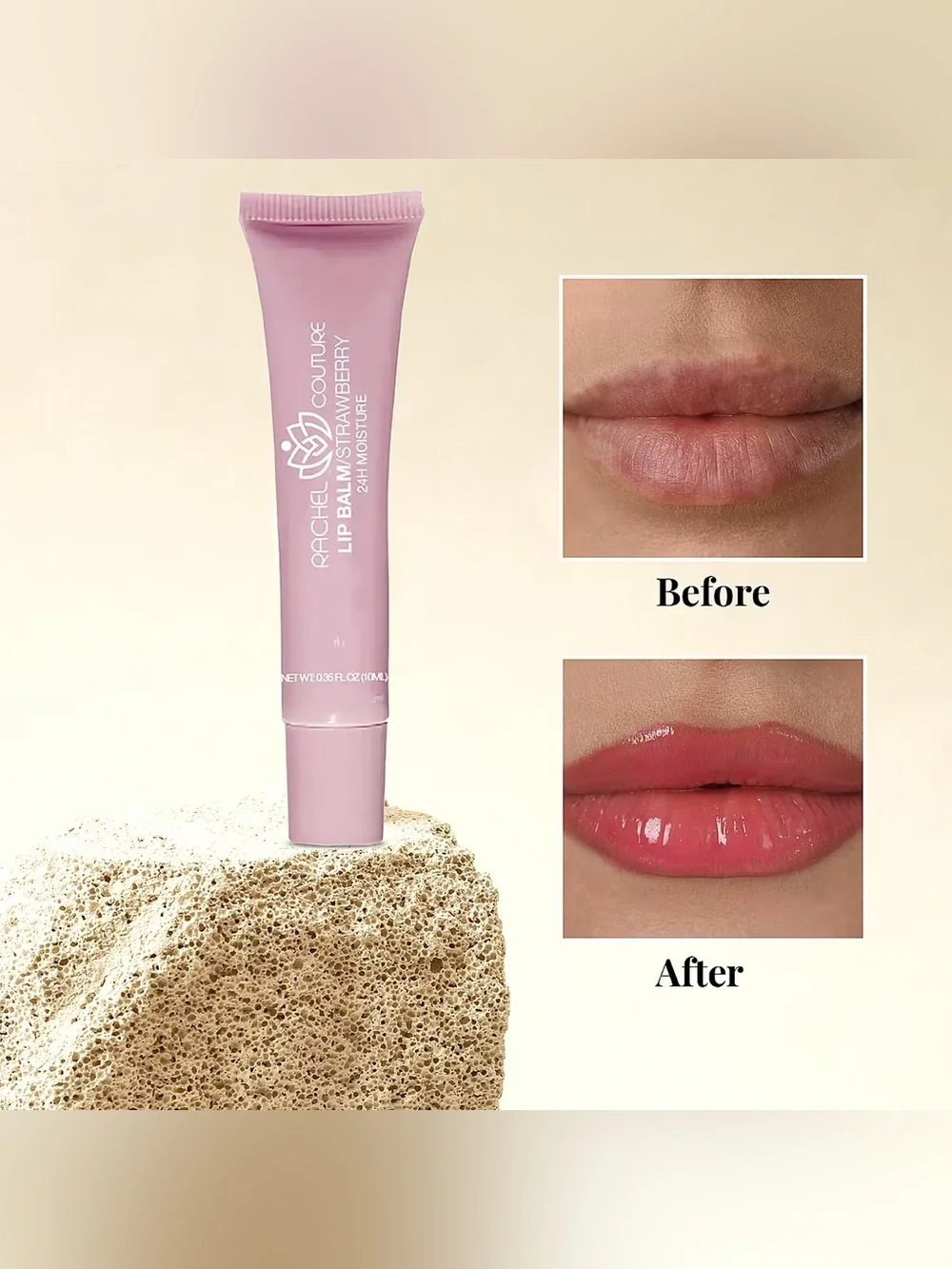Rachel Couture Strawberry Lip Balm 15ml NIB 24H Moisture Vegan Hydrating
